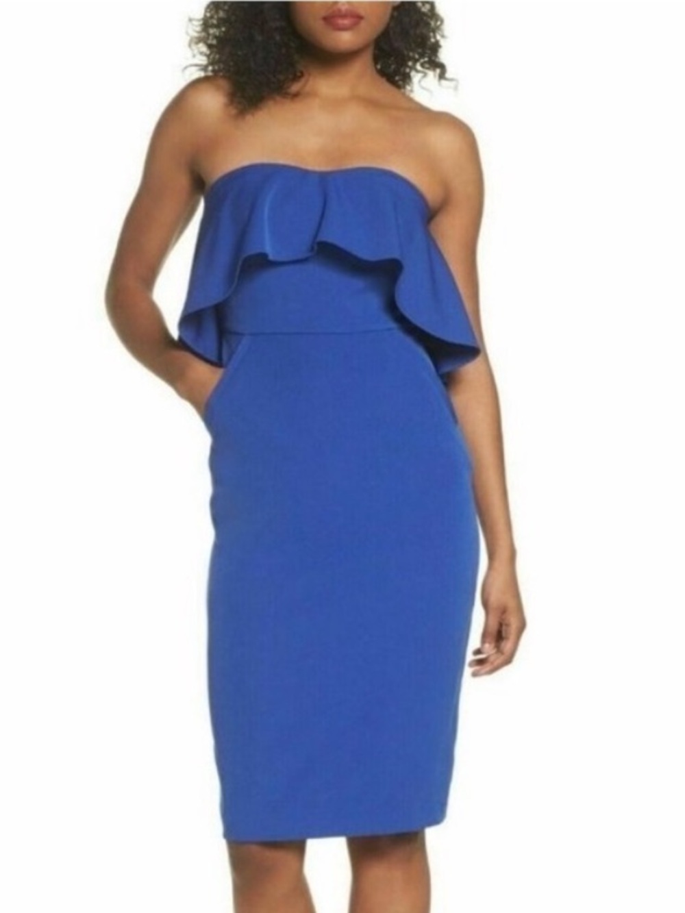 Chelsea28 Ruffle Strapless Stretch Crepe Sheath Dress In Blue Size 2 NWT